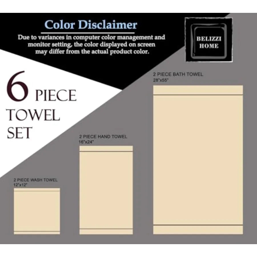 Ultra Soft 6 Pack Cotton Towel Set, Assorted Colors AVAILABLE