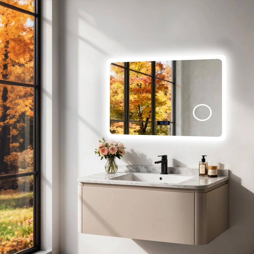 LED Bathroom Mirror with Bluetooth Dimmable Backlit Vanity Mirror with 3X Magnifier and Screen Display