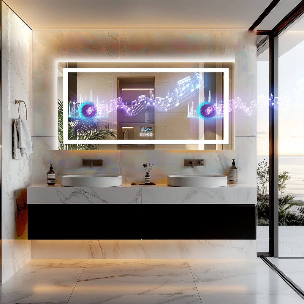 Musical LED Bathroom Mirror with Lights Vanity Make Up Mirror Dimmable