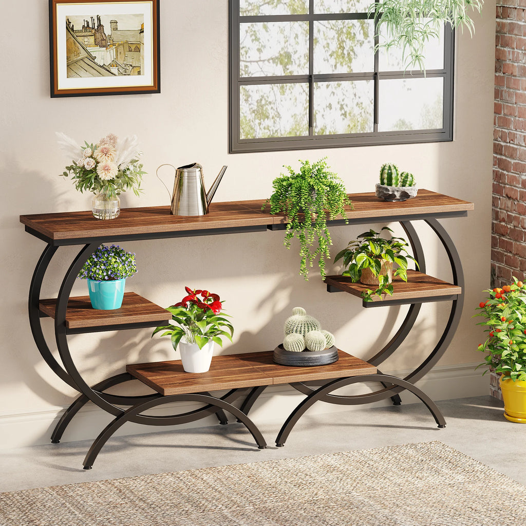 C-Shaped End Table, Industrial 3-Tier with Storage Shelves