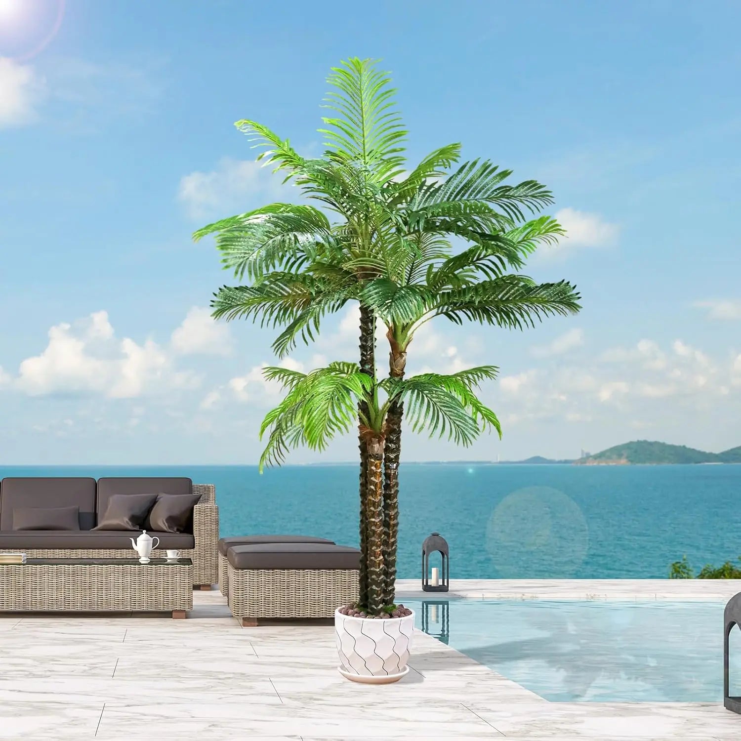Palm Tree for Outdoors Triple Tropical Phoenix Palm,8ft Artificial