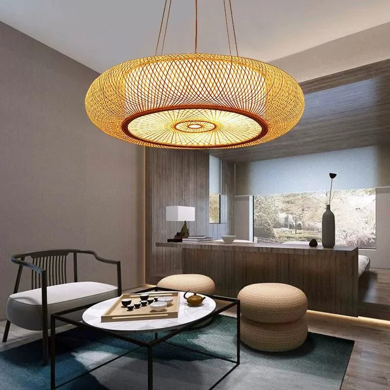 Bamboo Woven Ceiling Lamp Japanese  Circular Pendant Light