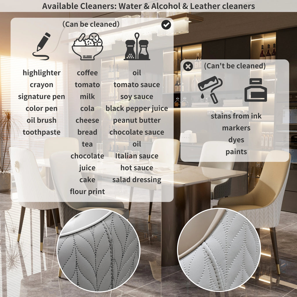 Modern PU Leather Set of 2 Dining Chairs with Metal Legs Lion Head Pull Ring