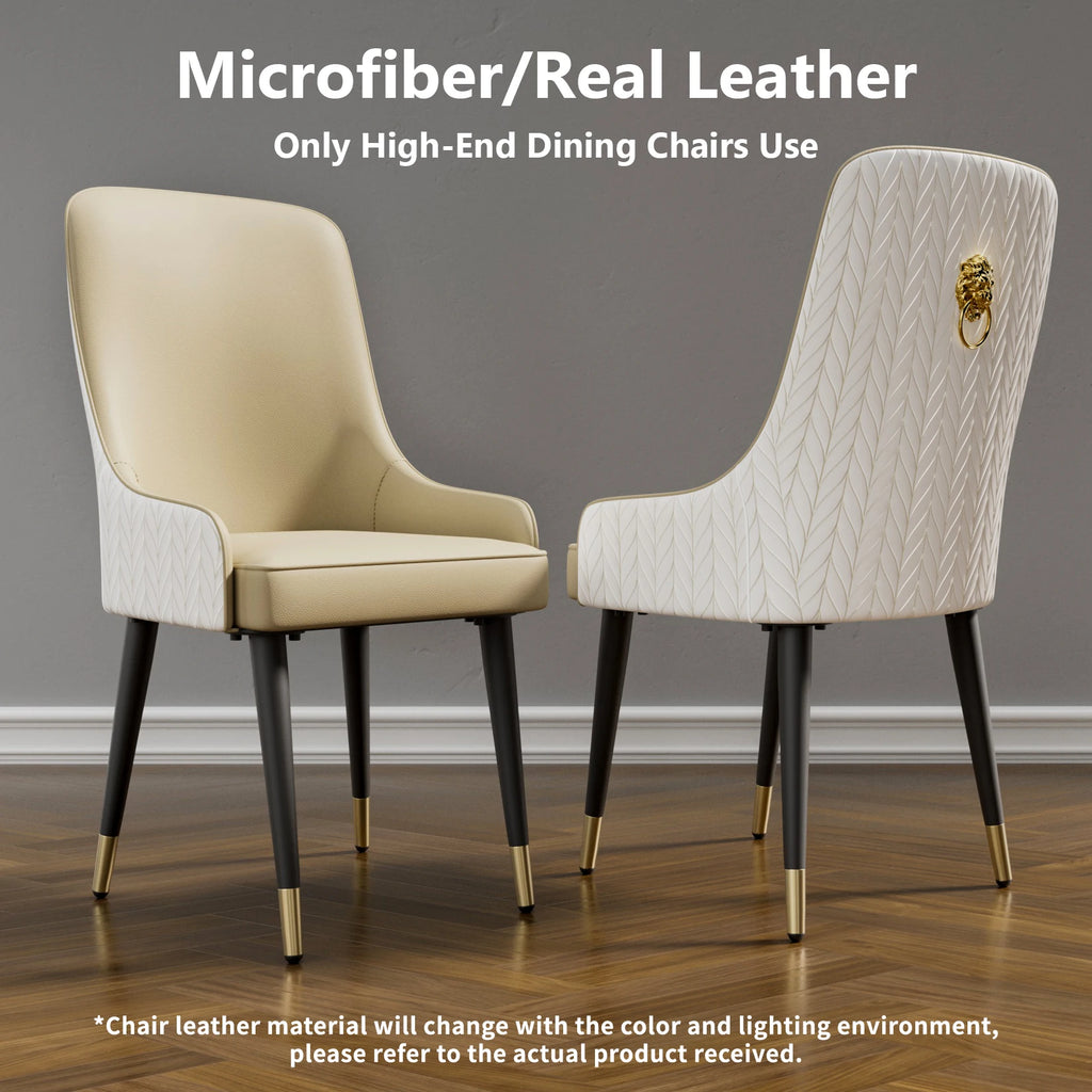 Modern PU Leather Set of 2 Dining Chairs with Metal Legs Lion Head Pull Ring