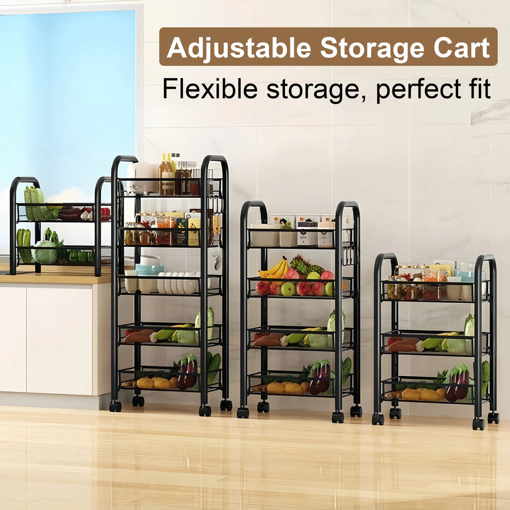 Multilayer Kitchen Storage Rack Metal Utility Cart Stackable with Wheels