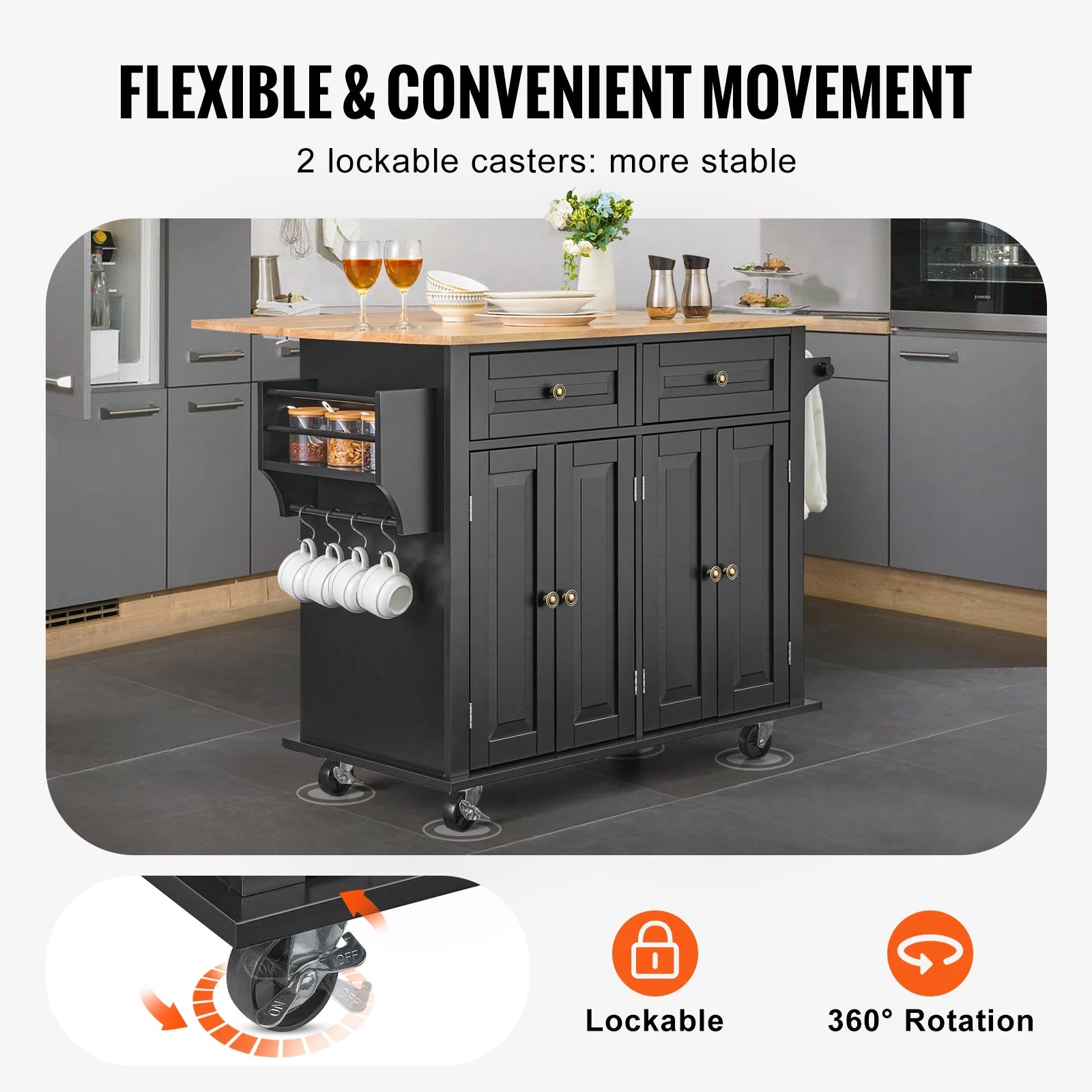 Fantastic Kitchen Island Cart Wood Top Mobile Carts
