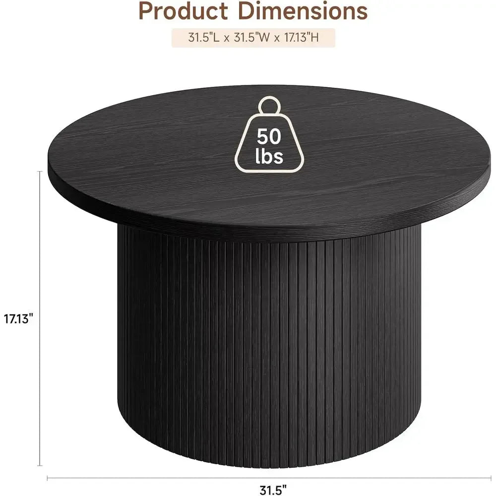 Tambour Design 31.5" Round Coffee Table, Tambour
