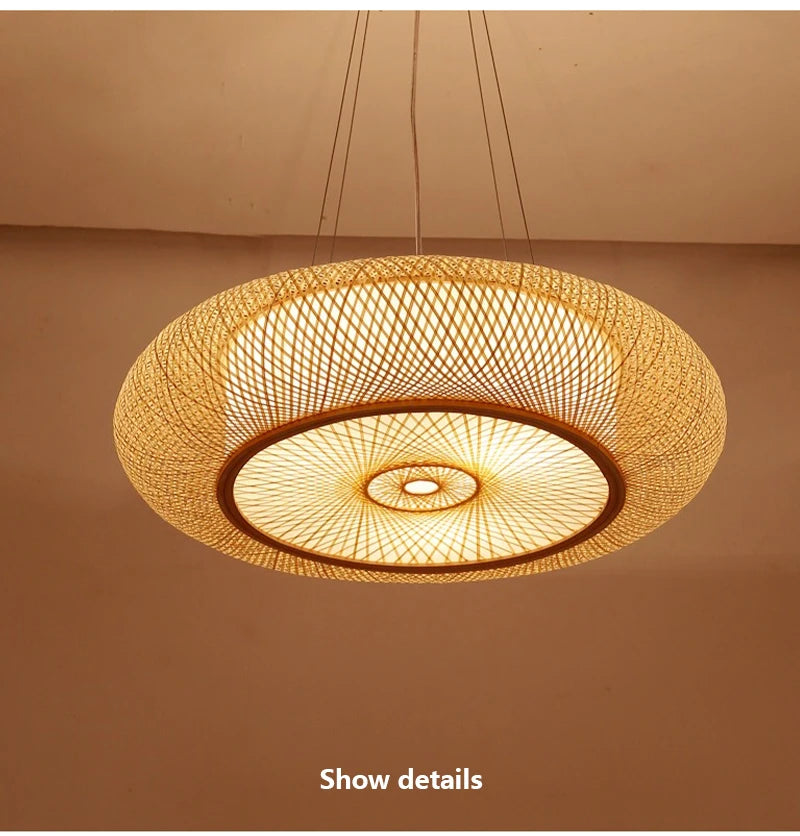 Bamboo Woven Ceiling Lamp Japanese  Circular Pendant Light