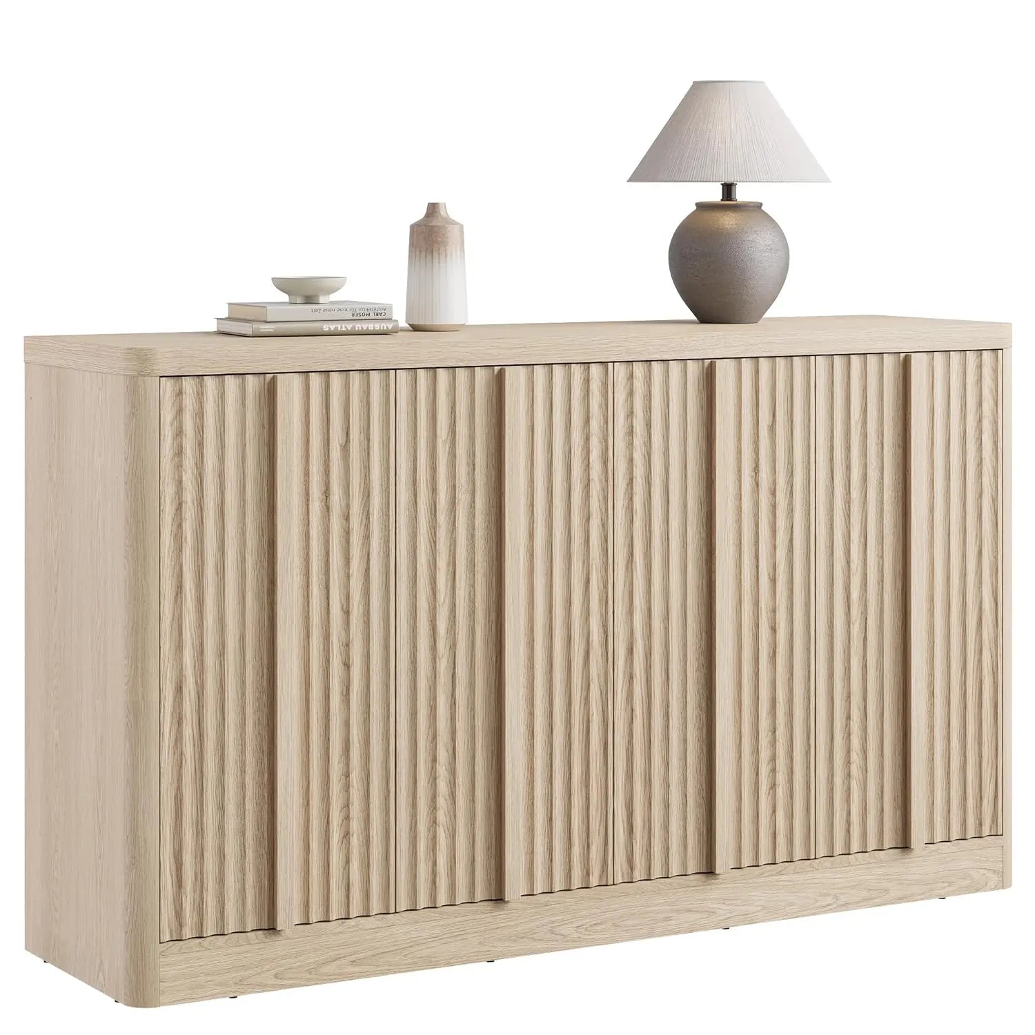 Fluted Buffet Cabinet , 60"Sideboard Buffet Cabinet with 4 Door-Modern Credenza