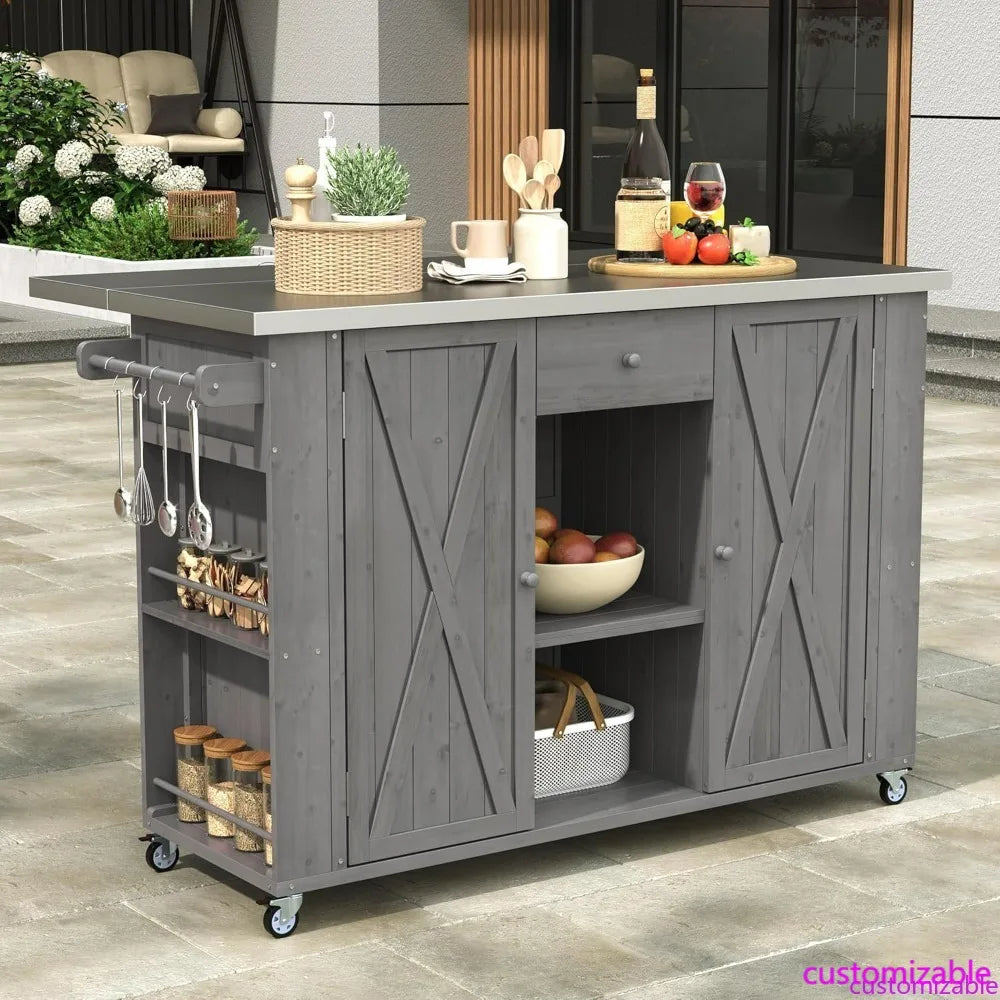 Stainless Steel Top Merax XL Outdoor Table with Storage Cabinet for Kitchen Prep and Grilling Accessories