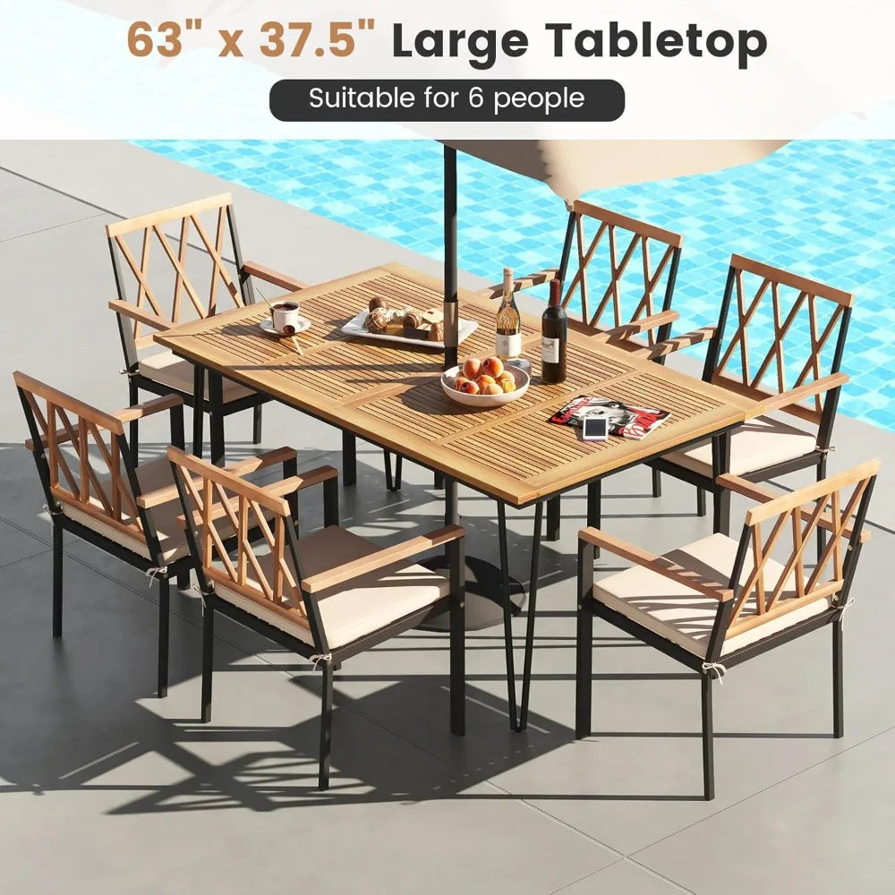 63-inch outdoor dining table, patio dining table for 6 people w/acacia wood
