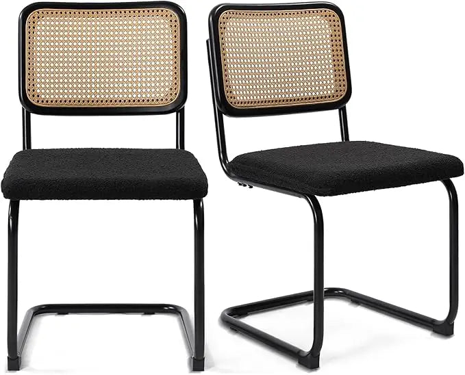 Modern Rattan Cane Dining Chairs or Barstools , Chrome Base,