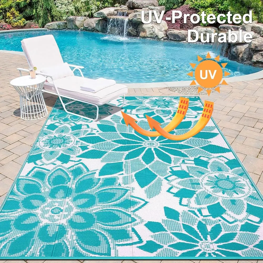 Outdoor Rug For Patio, 8' X 10' Reversible Plastic Straw Area Rugs Mat