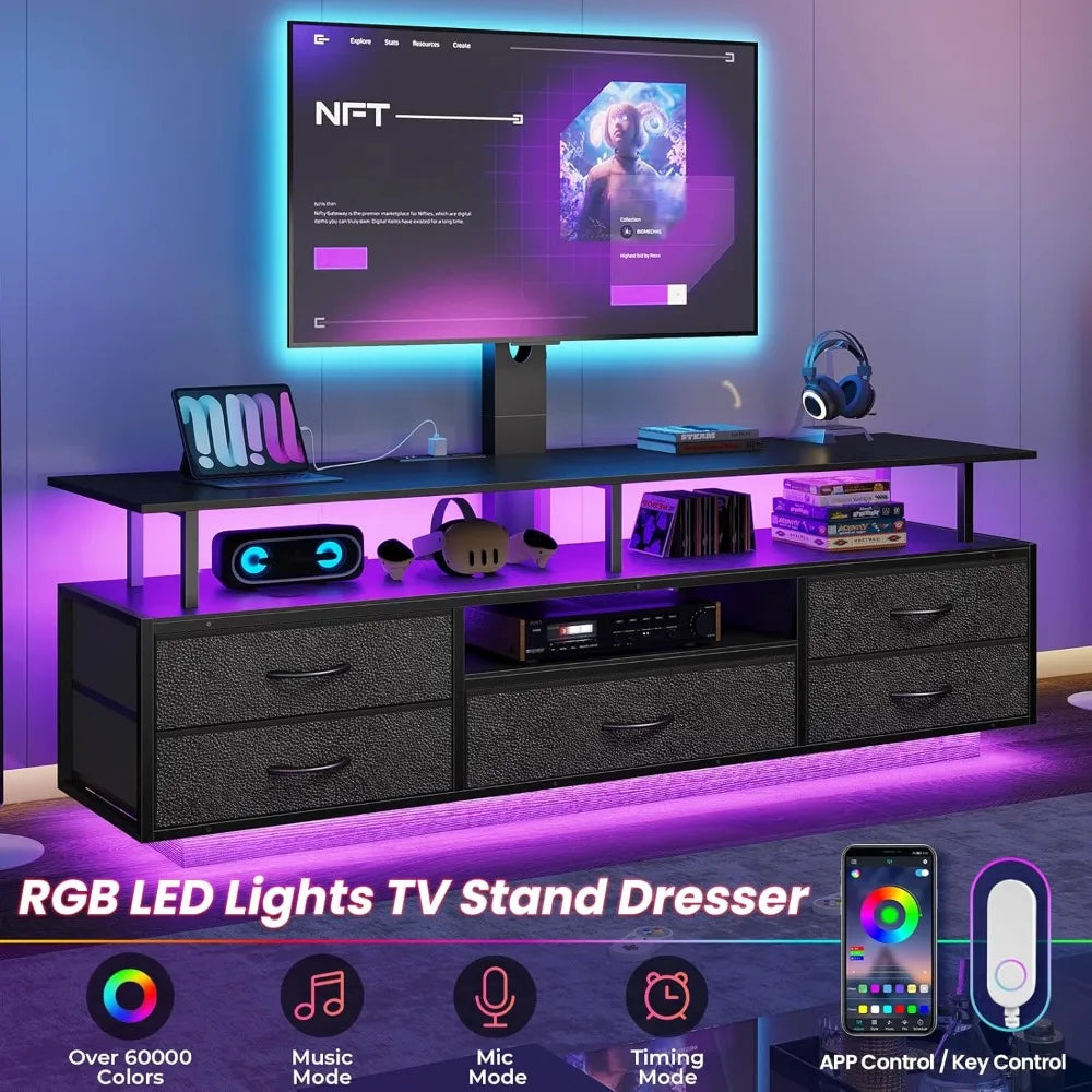 Entertainment Center  TV Stand with Mount for 32-70 inch TVs, LED Lights
