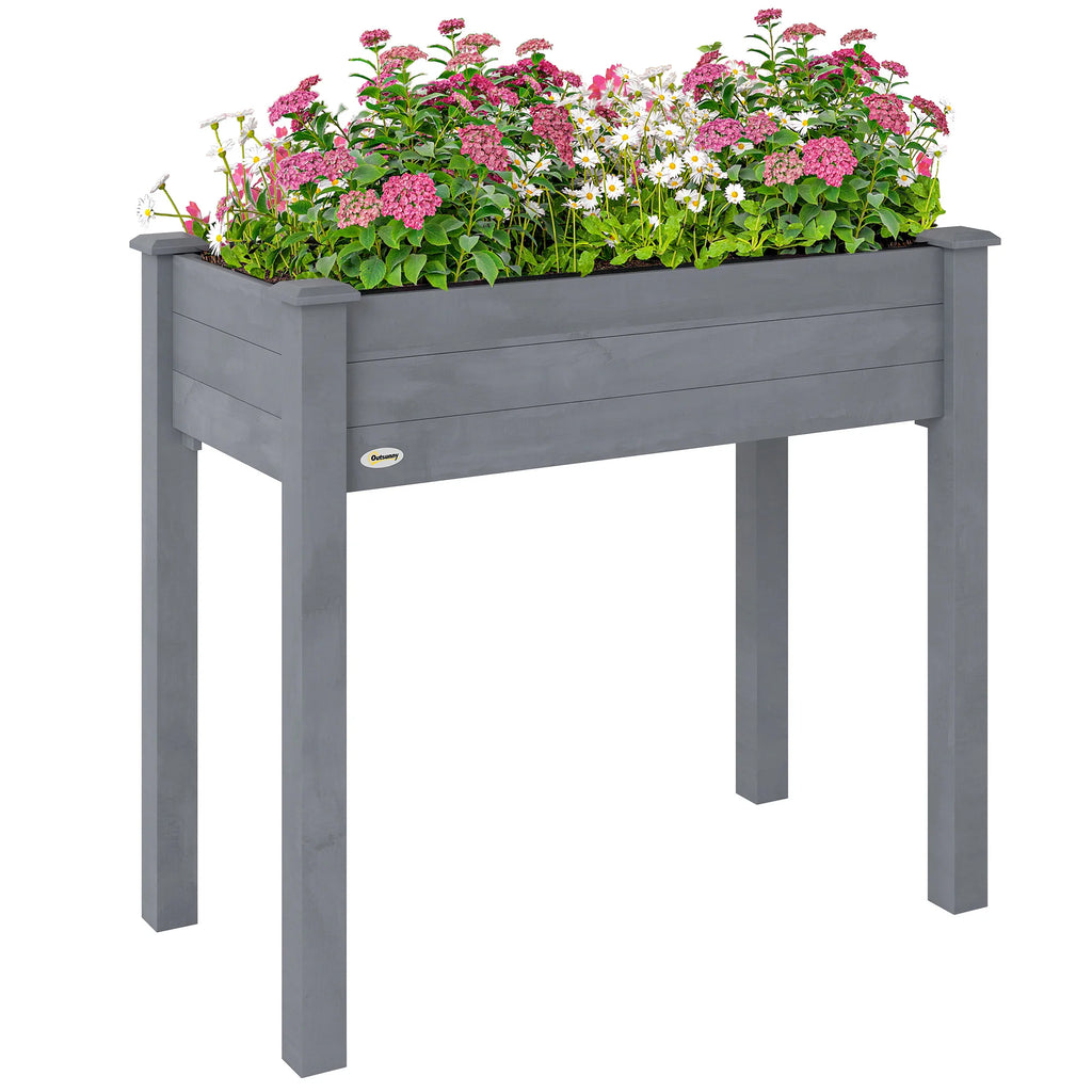 Elevated Natural Garden Plant Stand Outdoor Flower Bed Box Wooden