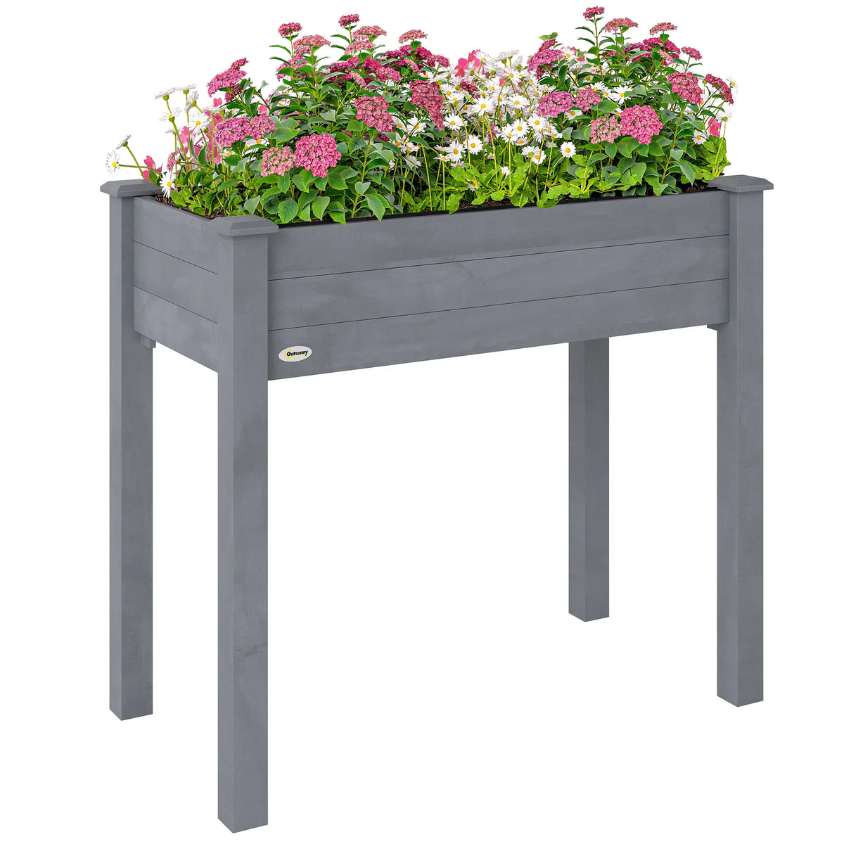 Elevated Natural Garden Plant Stand Outdoor Flower Bed Box Wooden