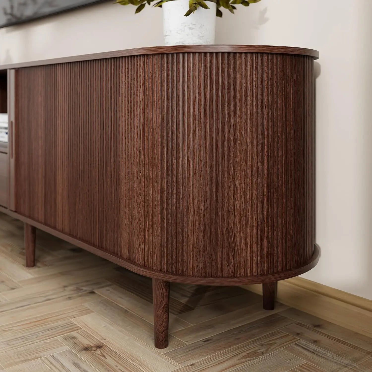 Fluted TV Stand Power Outlet 90" Console 86.6" long
