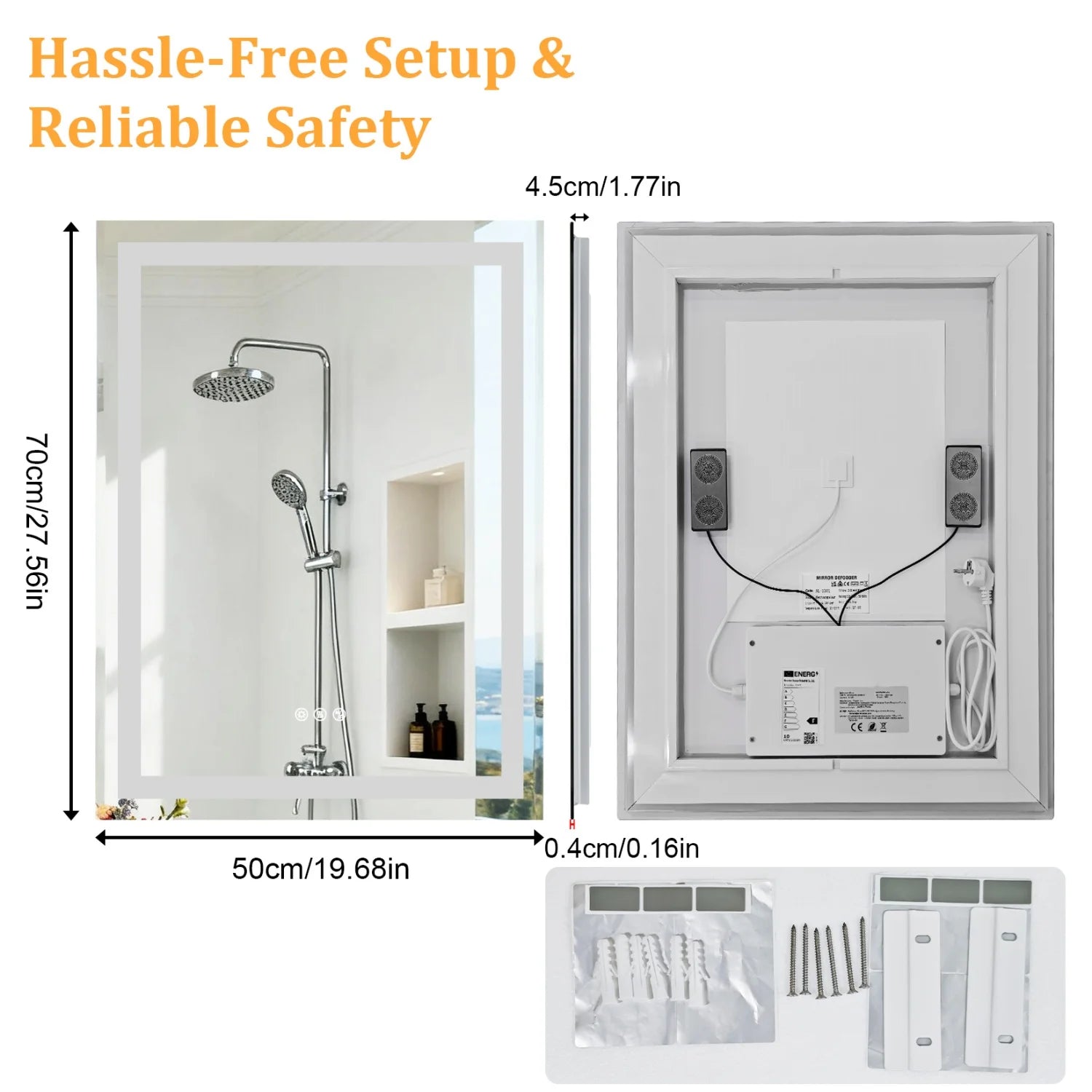 LED Bathroom Mirror Built-in Bluetooth Speaker Anti-Fog Dimmable