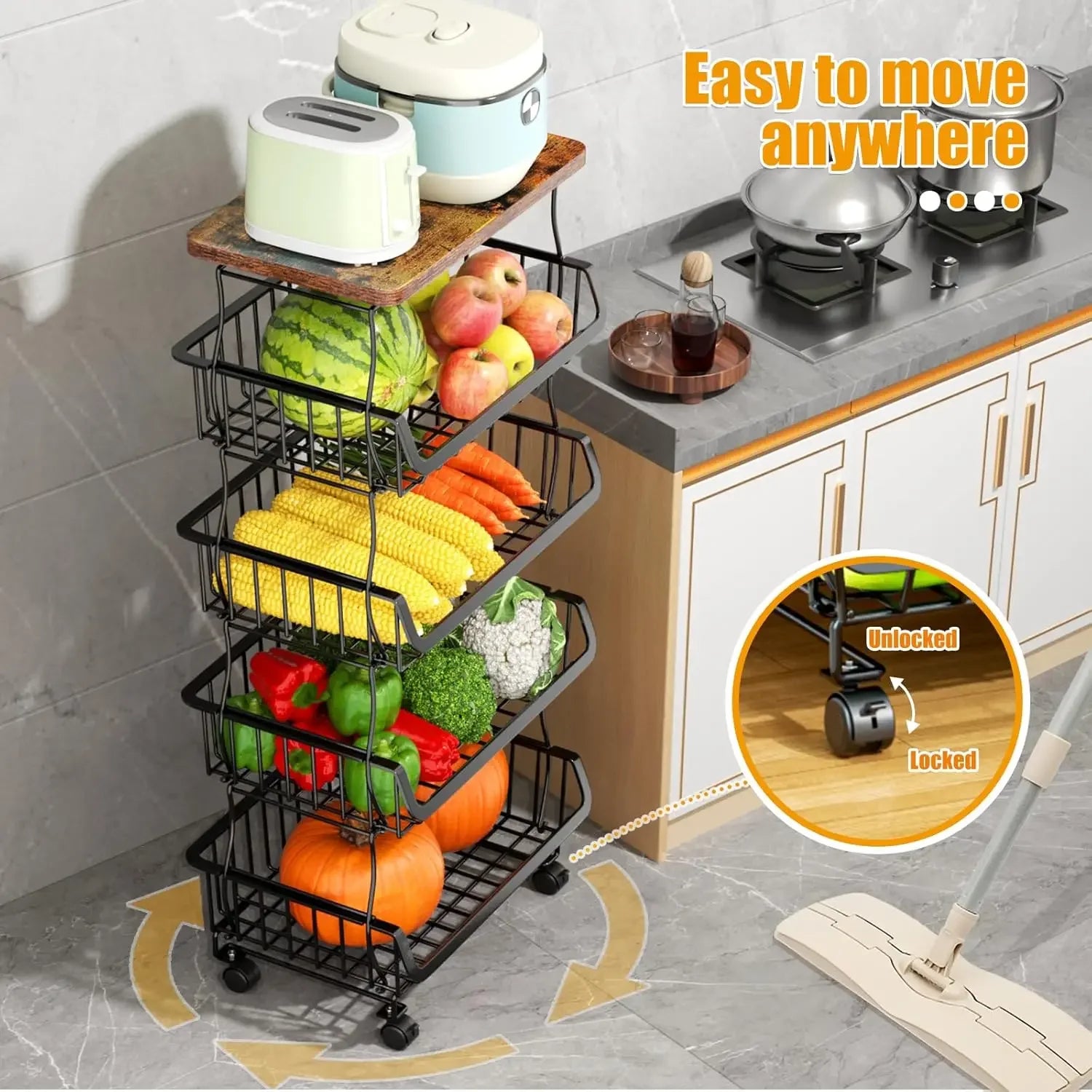 Customizable Fruit Vegetable Basket for Kitchen, 5 Tier Stackable