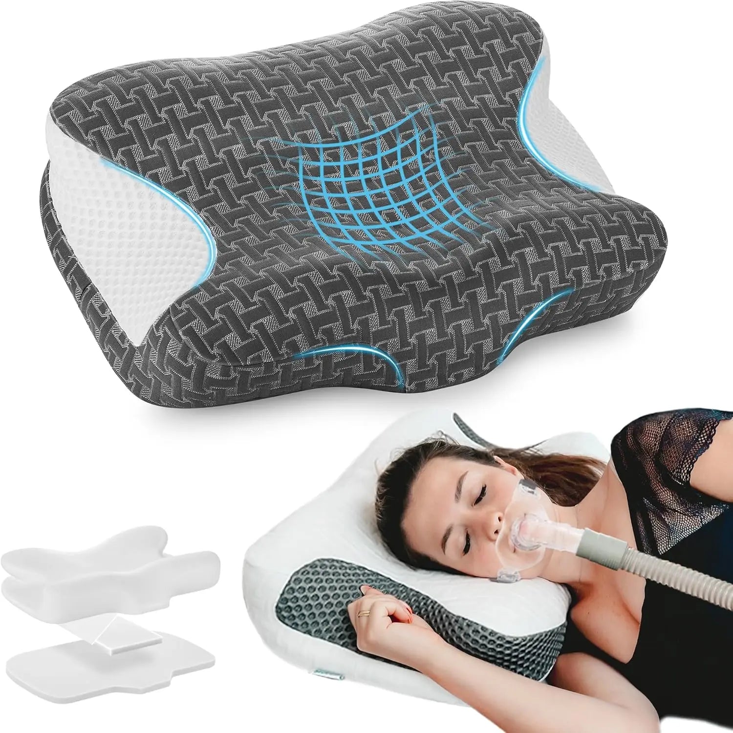 Adjustable Neck Support Memory Foam Pillow for CPAP Users, Side and Back