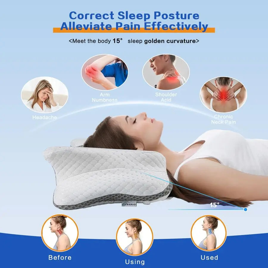 Pain Relief Cervical Pillow for Neck Support,Adjustable,Orthopedic Memory Foam