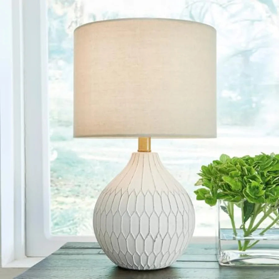 Contemporary Modern Table Lamp with Drum Hardback Fabric Shade