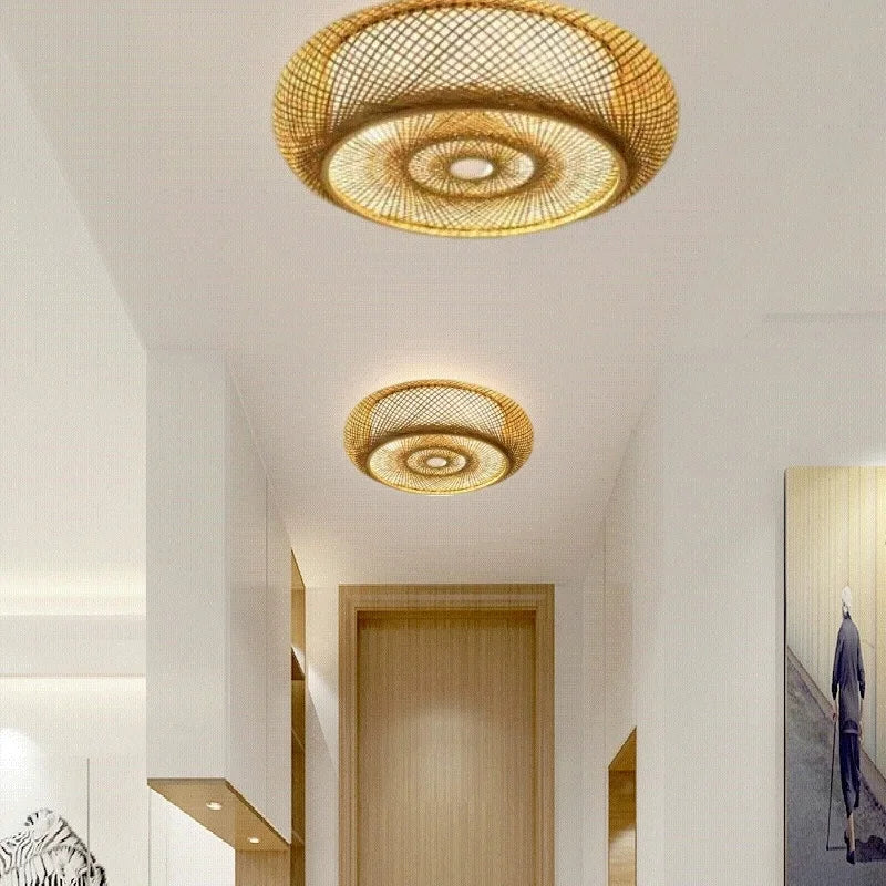 Bamboo Woven Ceiling Lamp Japanese  Circular Pendant Light