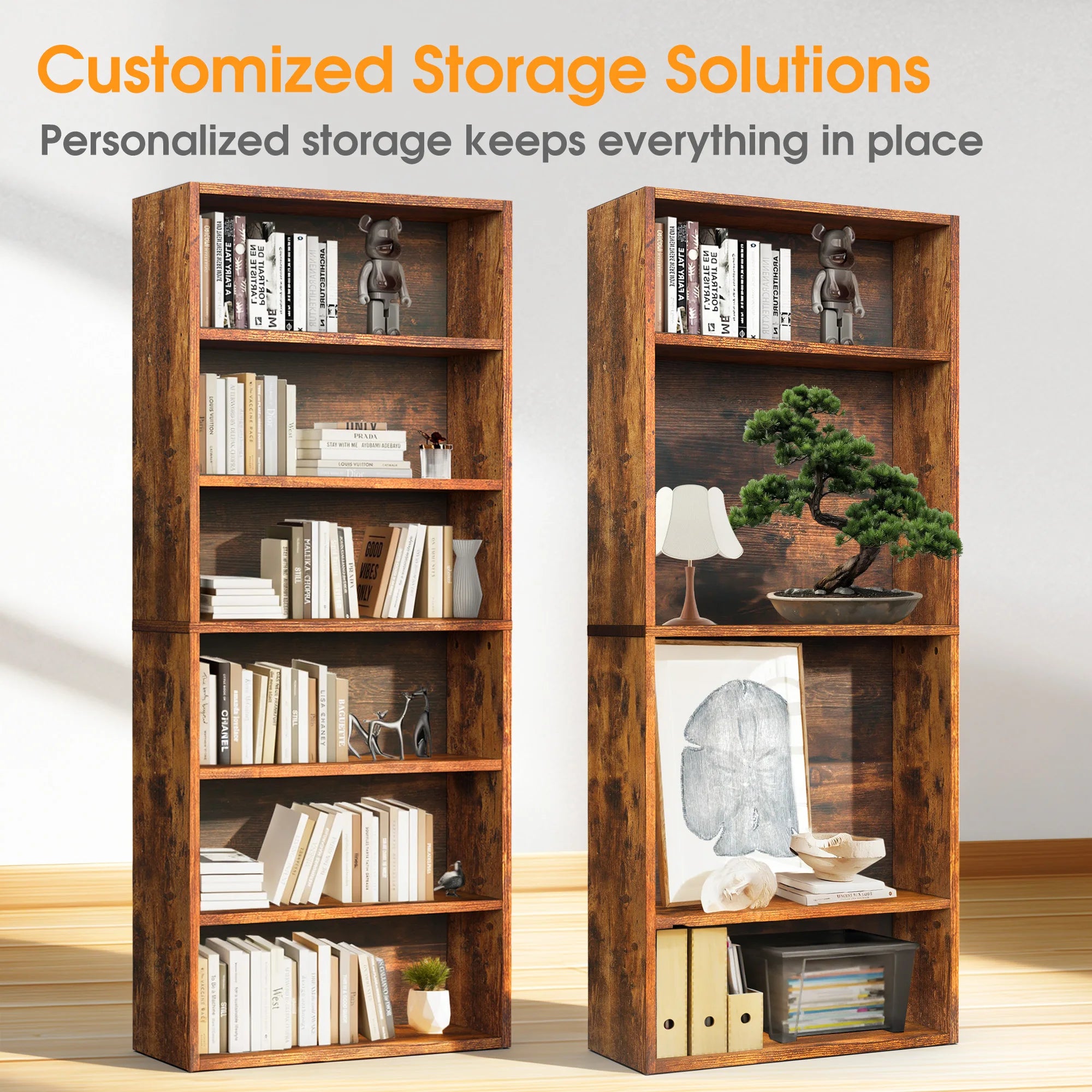 Books Galore!!  MCQ 6 Shelf Bookcase Wooden Large 63 Inch Tall