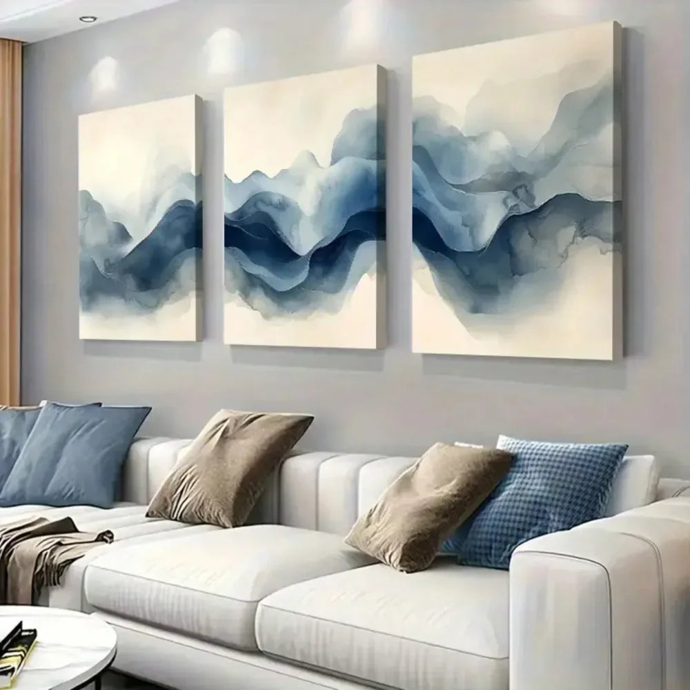 Abstract Mountain Wall Art Blue Watercolor Landscape Canvas Print