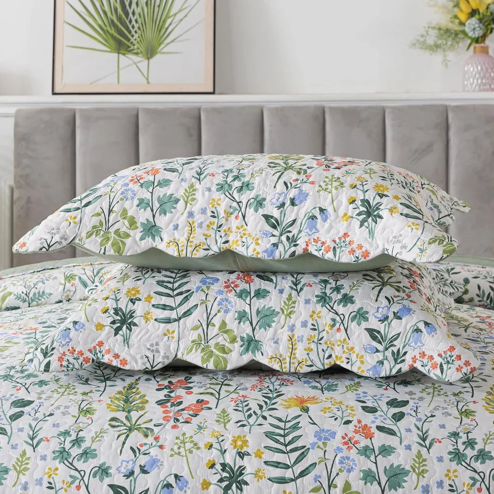 Floral Quilt King Size - 3 Pieces Microfiber Quilt Set Lightweight Wildflower
