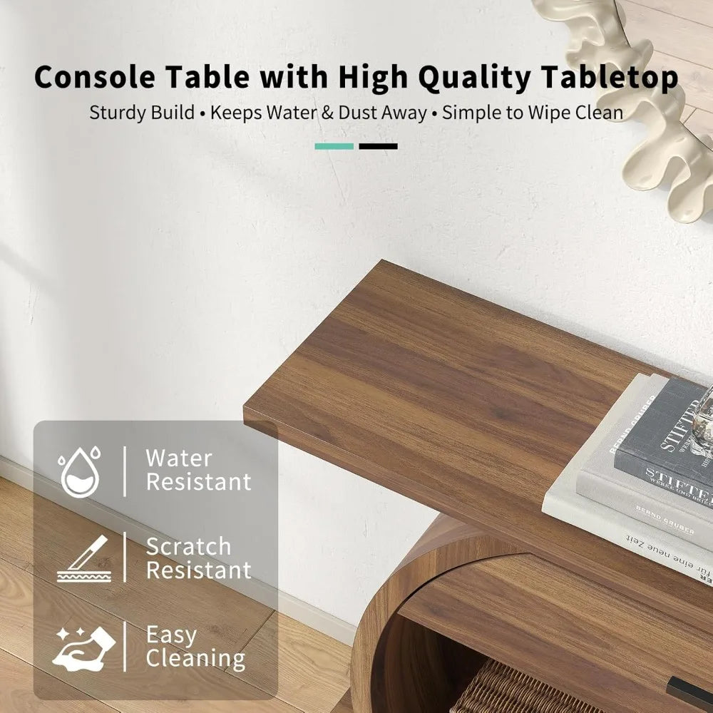 Cozy Modern O-Shaped Design 47'' Console Table with 2 Drawers