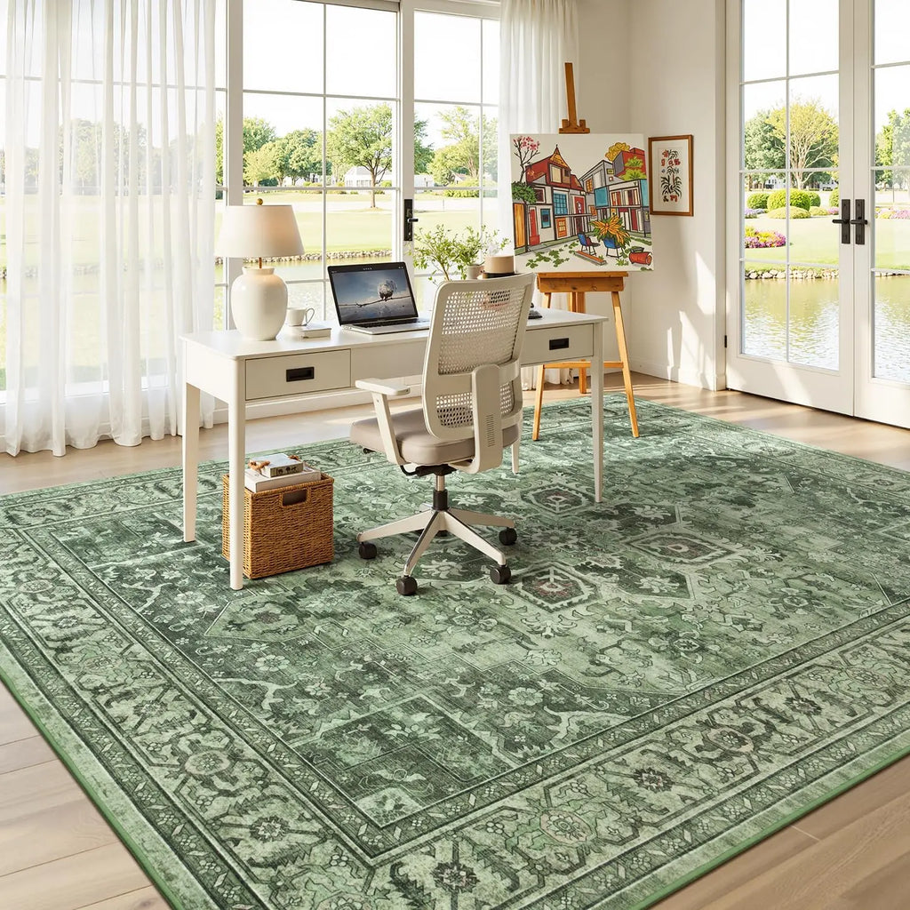 Perfect Farmhouse Boho Floral Sage Green 8x10 Vintage Area Rug