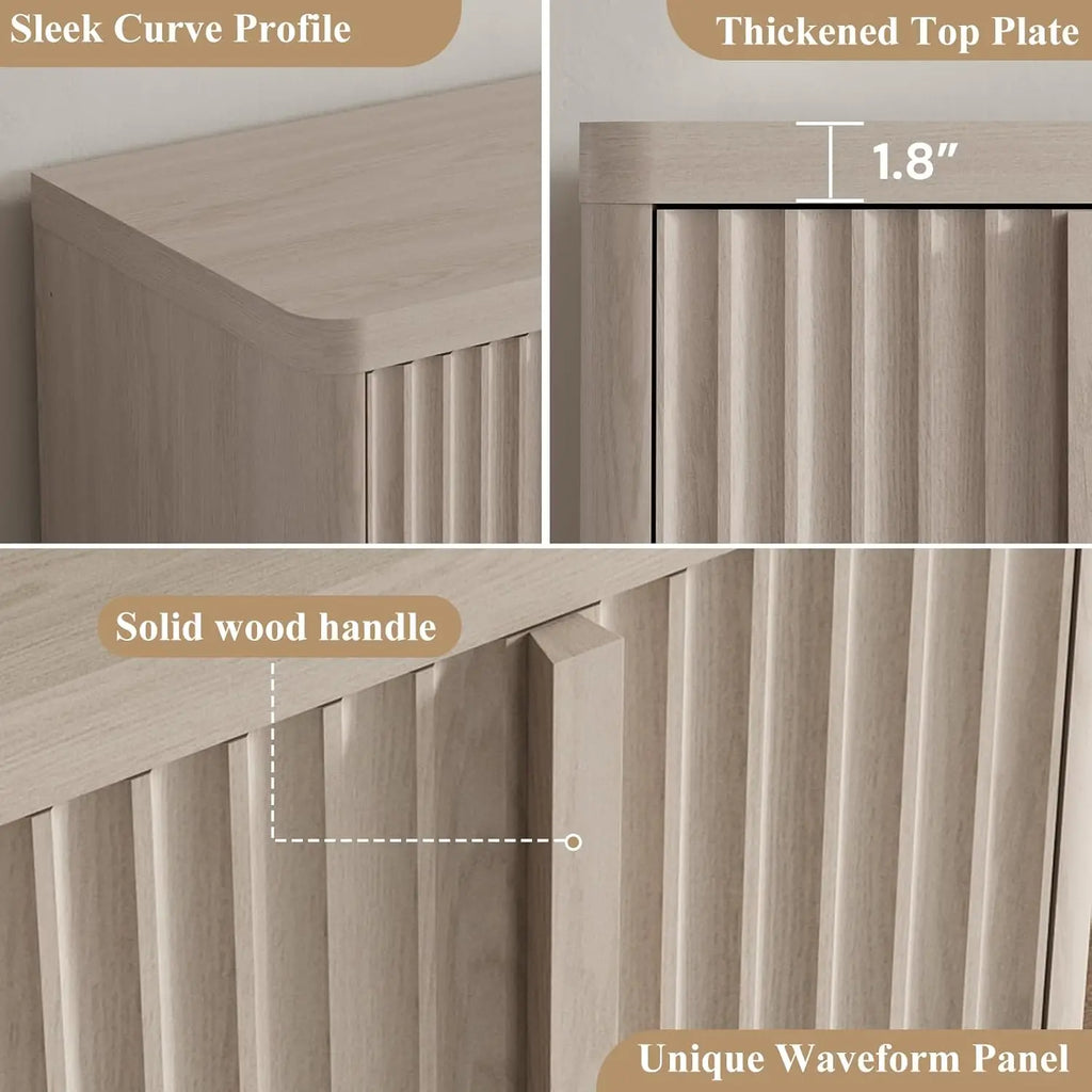 Fluted Buffet Cabinet , 60"Sideboard Buffet Cabinet with 4 Door-Modern Credenza