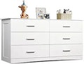 Exquisite White Dresser with 6 Drawers, Wide Wooden Chest of Drawers for Bedroom, Large White Storage Tower Unit