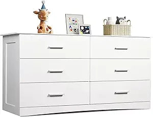 Exquisite White Dresser with 6 Drawers, Wide Wooden Chest of Drawers for Bedroom, Large White Storage Tower Unit
