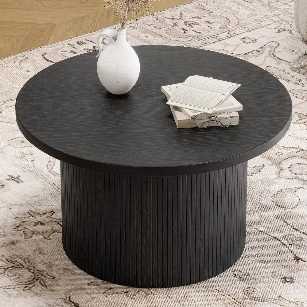 Tambour Design 31.5" Round Coffee Table, Tambour