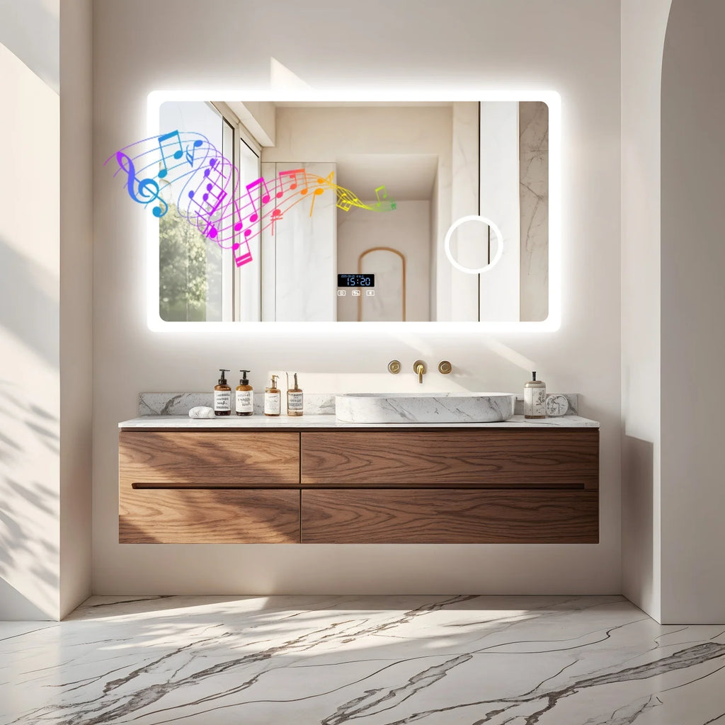LED Bathroom Mirror with Bluetooth Dimmable Backlit Vanity Mirror with 3X Magnifier and Screen Display
