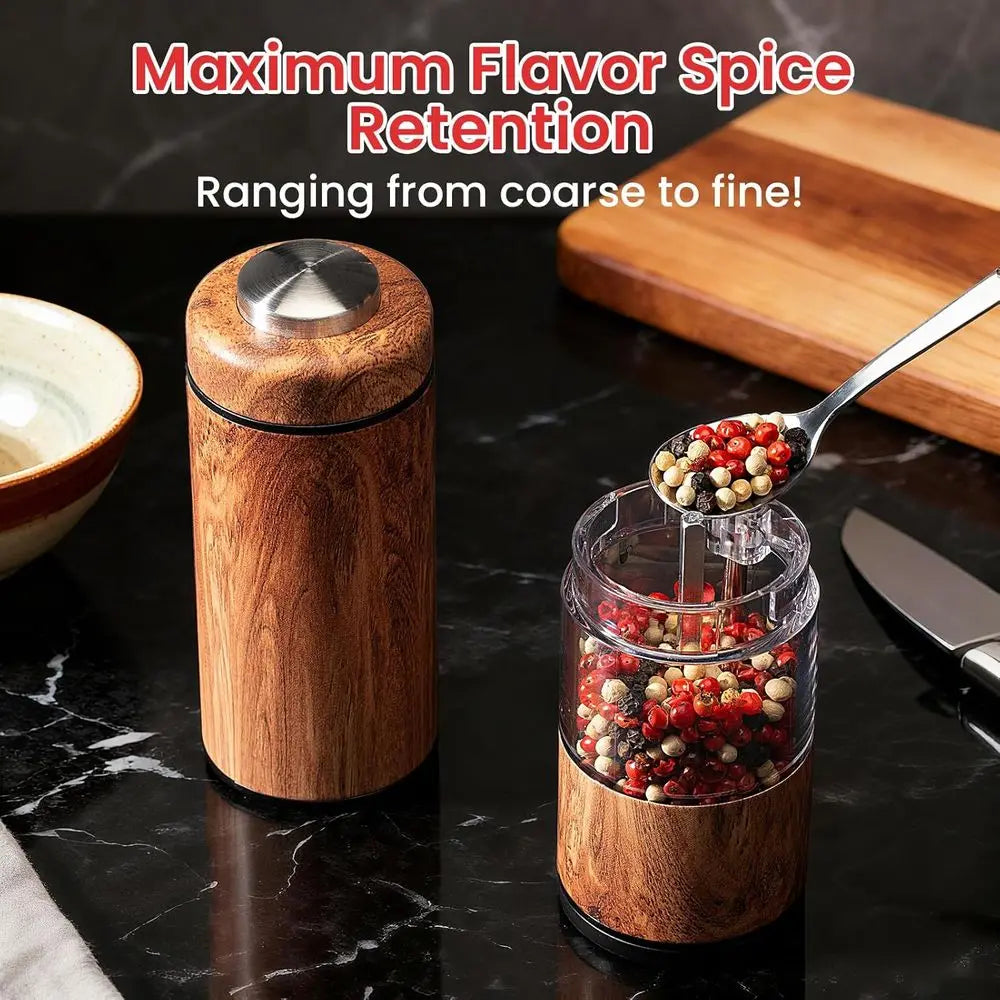 Automatic Salt and Pepper Grinder Set with Wood Base,