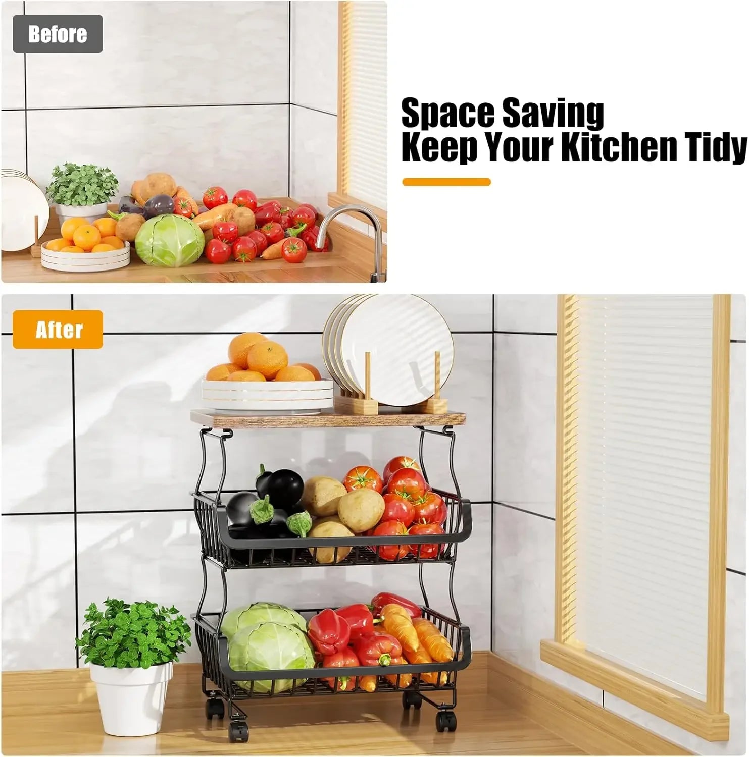 Customizable Fruit Vegetable Basket for Kitchen, 5 Tier Stackable