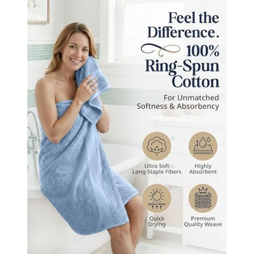 100% Cotton Bath Towels 6 Piece Set - Super Soft, Quick Dry and Absorbent - 2 Bath, 2 Washcloths, 2 Hand Towels for Bathroom -