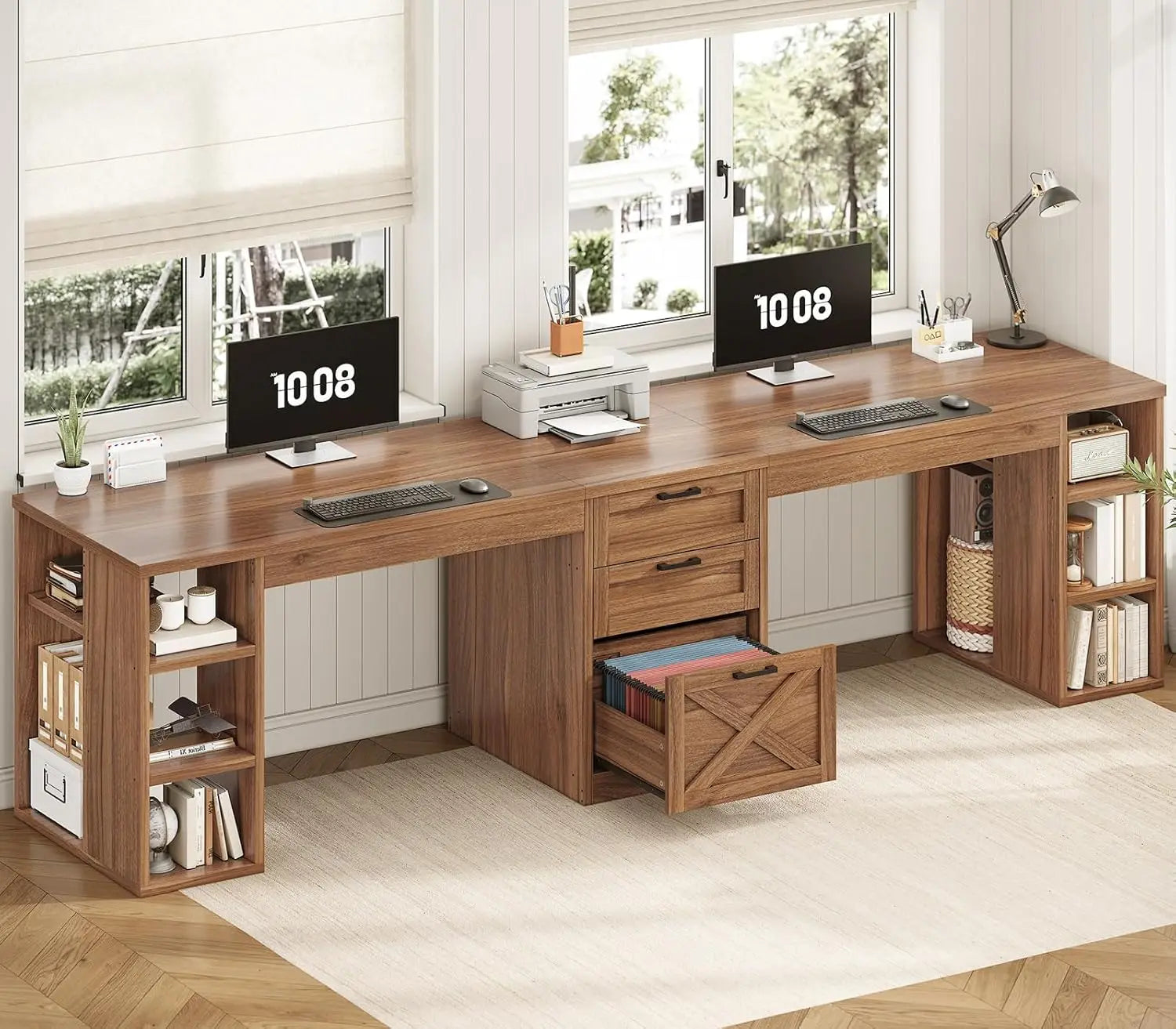 Farmhouse 96.5" Computer Desk with Drawers