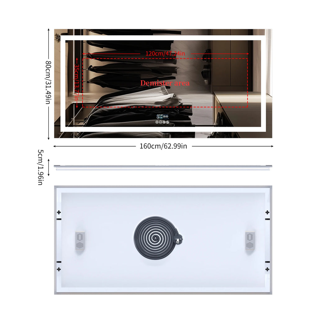 Musical LED Bathroom Mirror with Lights Vanity Make Up Mirror Dimmable