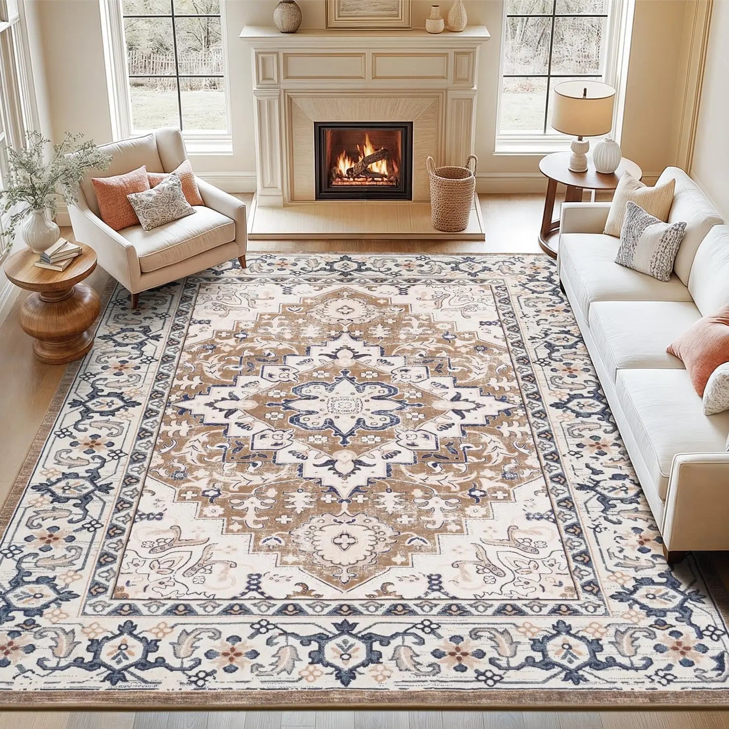 UPGRADE your home with a Vintage Boho Area Rug 8x10 , Floral Brown
