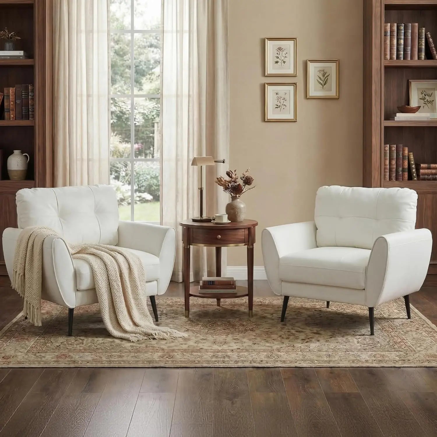 Leisure Chair,Minimalist Modern Leather Accent Chair Set, Tufted Mid Century