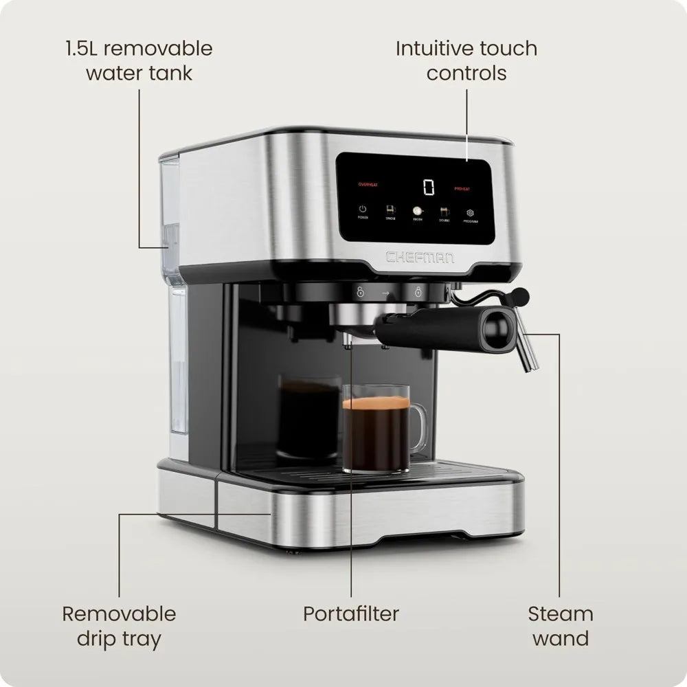 Fresh Espresso 15-Bar Pump Espresso Machine with Steam Wand