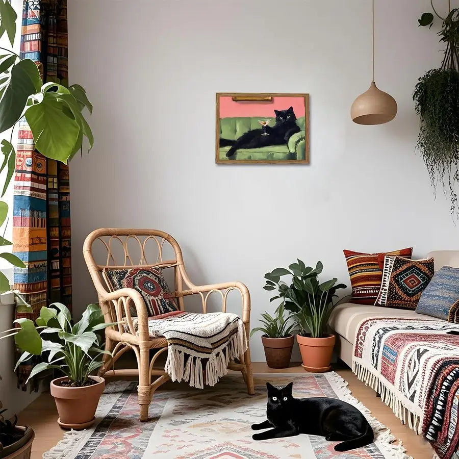 Black Cat Martini Wall Art, Bar Cart Decor