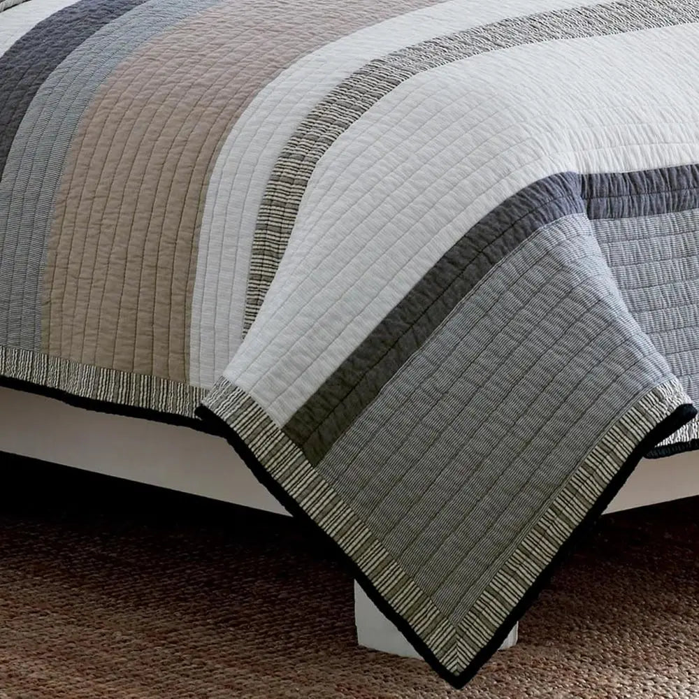 Cotton Reversible Queen Quilt Set with Matching Shams, in Tan/Grey