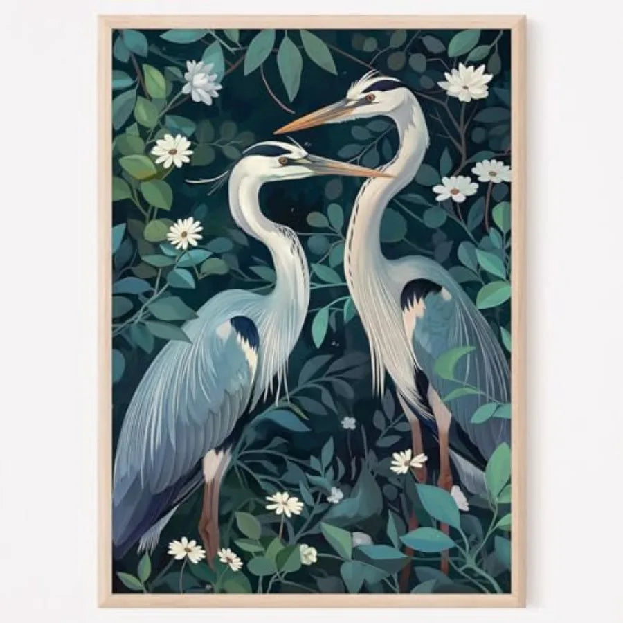 Wall Art Vintage Heron Print only Crane Picture Egret Canvas