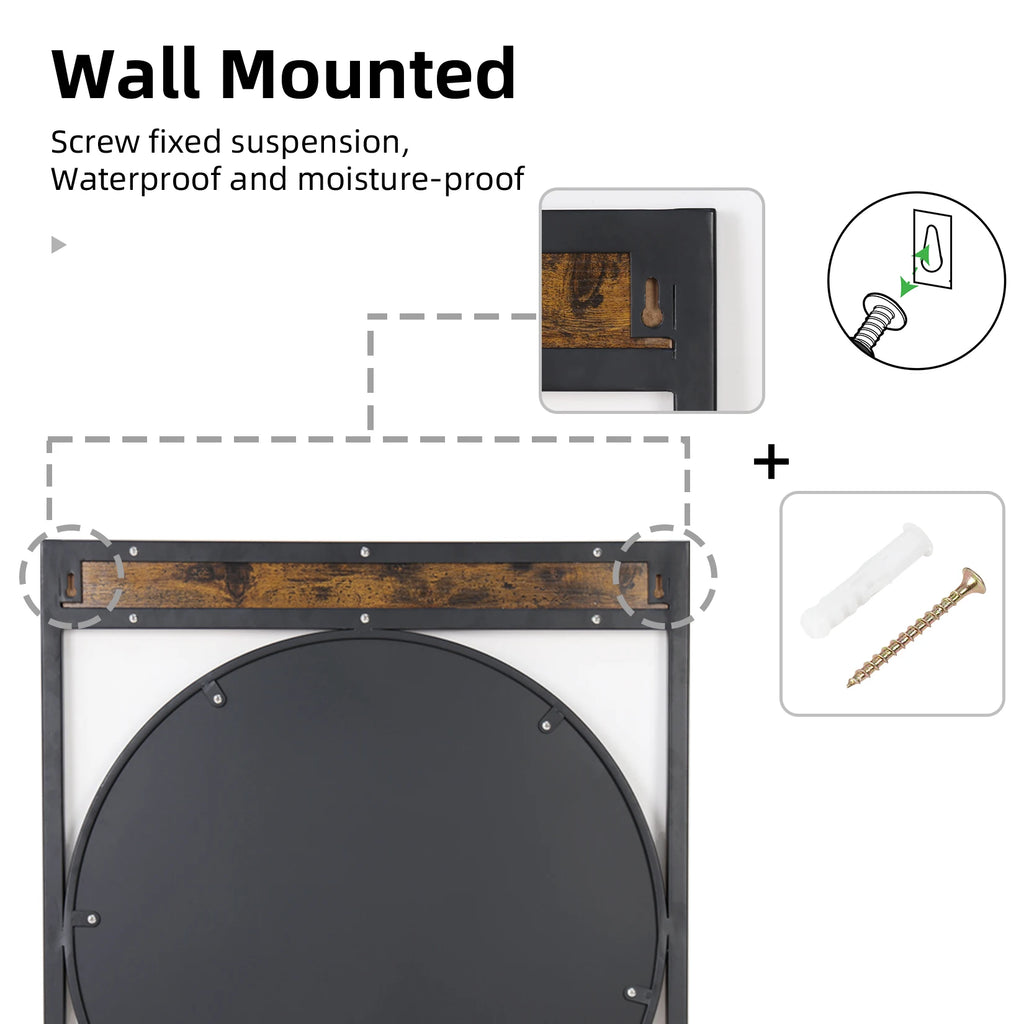 Industrial Metal Wood Frame Mirror 63x76CM