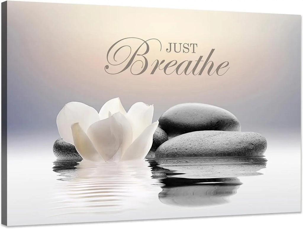 Just Breathe Zen Wall Art,  White Lotus Flower Picture